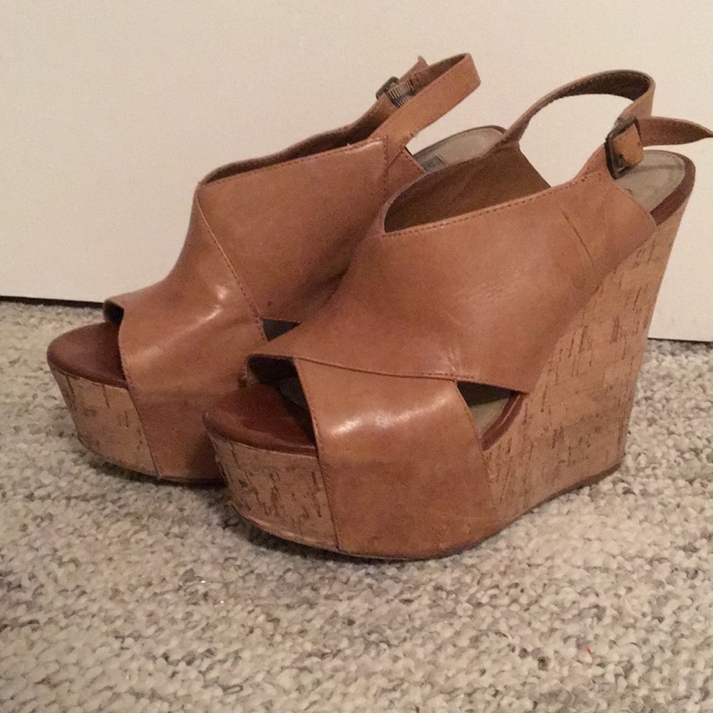 Camel Leather Wedges